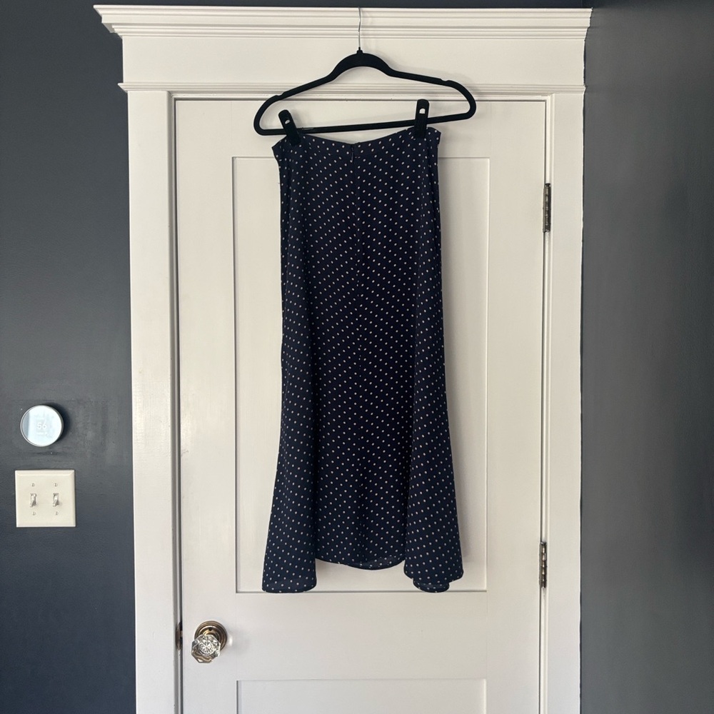 Reformation Navy and Light Pink Polka Dot A-Line Skirt EUC